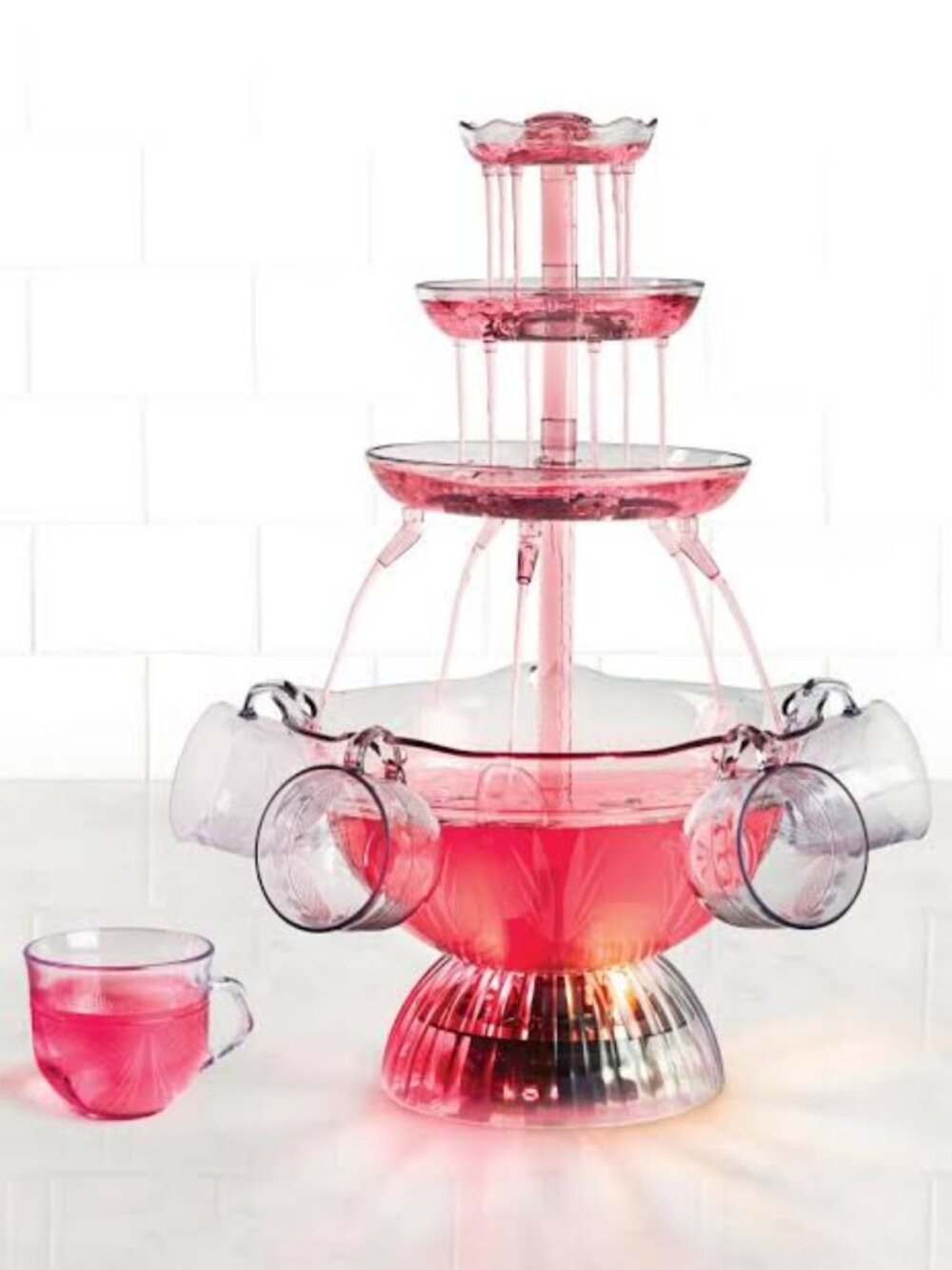 NIB IntelliCook Illuminated Glass Beverage Fountain w Serving Cups